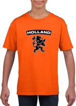 Oranje Holland supporter shirt met zwarte leeuw kinderen - Oranje Holland supporter/ fan kleding M (134-140)