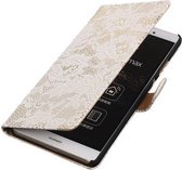 Sony Xperia E4g Lace Kant Bookstyle Wallet Hoesje Wit - Cover Case Hoes