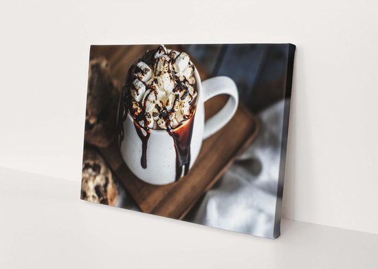 CANVASDOEK MOK MARSHALLOWS CHOCOLADESAUS | Wanddecoratie | 30 CM x 20 CM | Canvas | Foto op canvas | Aan de muur | Eten