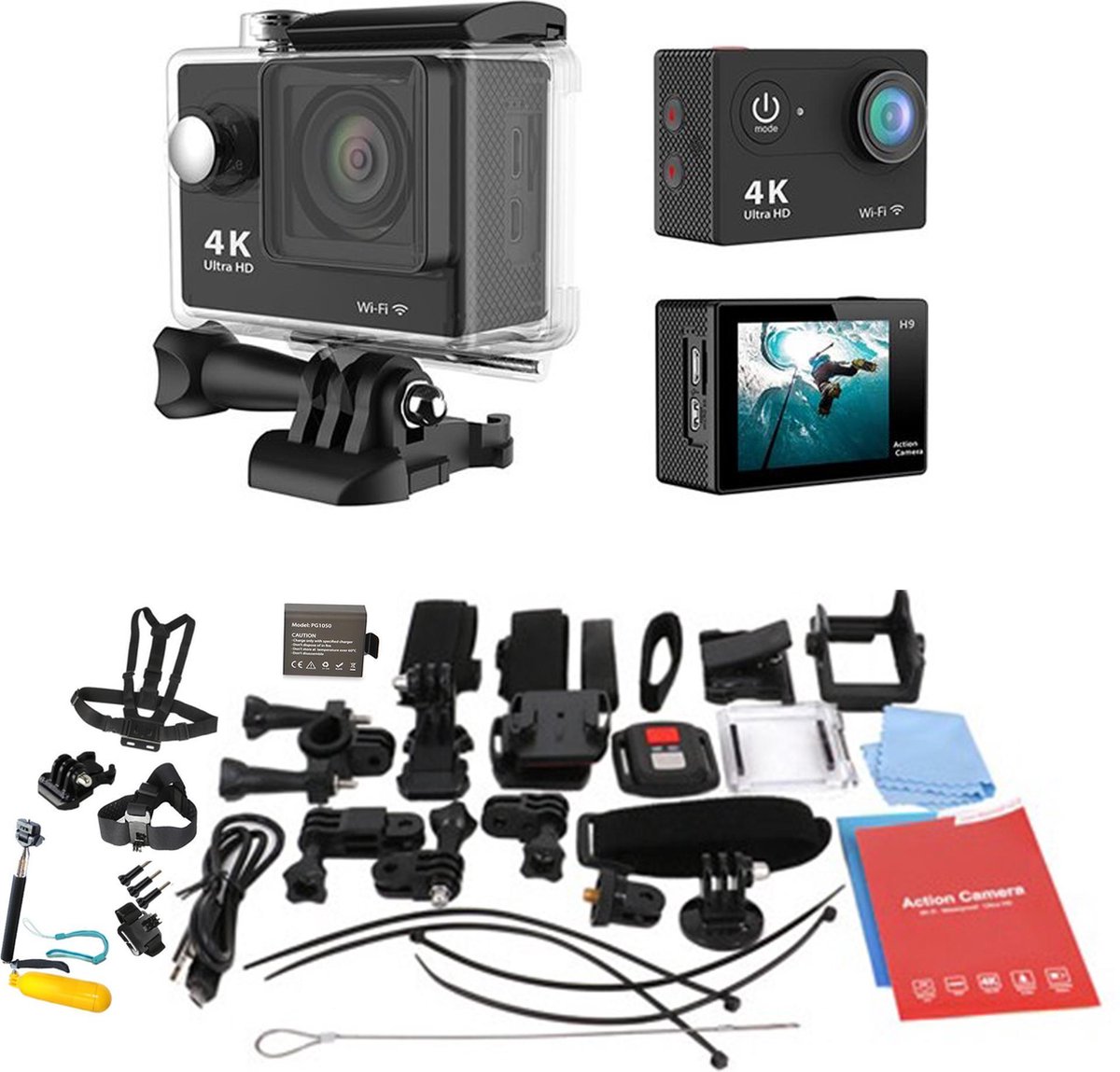 Bol Com Zwarte Actie Camera 12mp 4k Ultra Hd Extra Accu 44 In 1 Universeel Accessoires