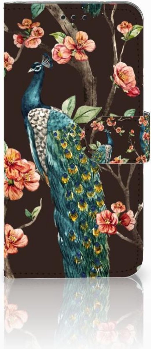 Huawei P30 Lite (2020) Telefoonhoesje met Pasjes Pauw met Bloemen