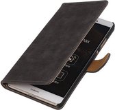 Sony Xperia M4 Aqua Bark Hout Bookstyle Wallet Hoesje Grijs - Cover Case Hoes