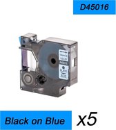 5x Compatible pour Dymo 45016 Ruban d'étiquettes Standard - Noir sur Bleu - 12mm