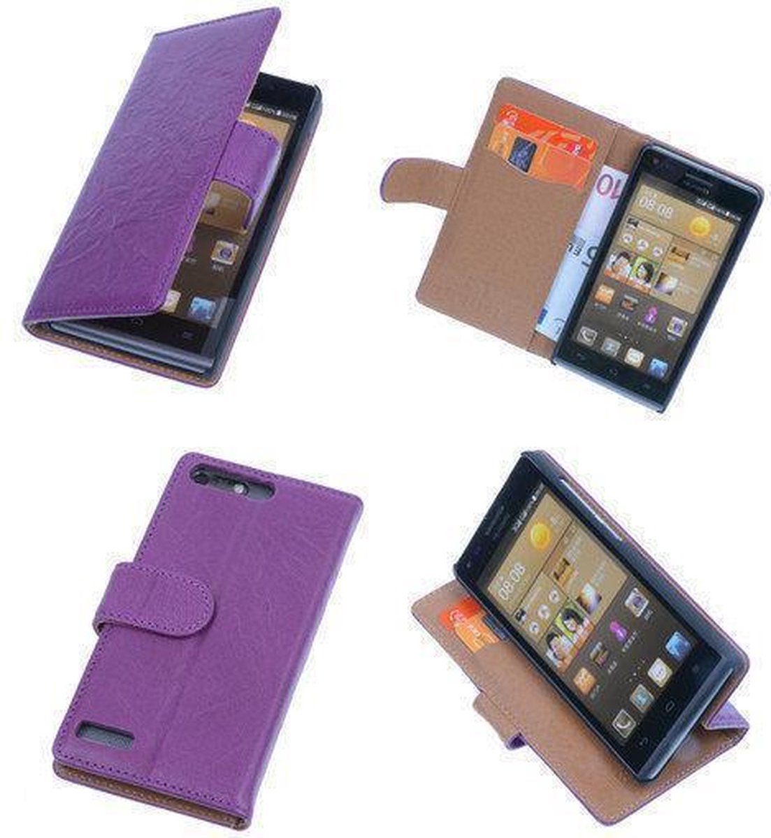 BestCases Lila Luxe Echt Lederen Booktype Hoesje Huawei Ascend G6