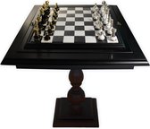 Luxe schaakset - Perzische set schaakstukken XL zwart/wit met goud + Schaaktafel Albaster - 58 x 58 x 67 cm