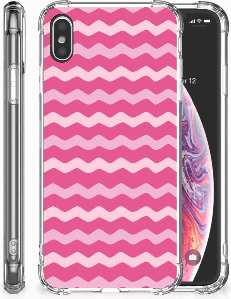 Back Cover voor Apple iPhone Xs Max Doorzichtige Silicone Hoesje Waves Pink