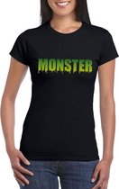 Halloween monster tekst t-shirt zwart dames XL