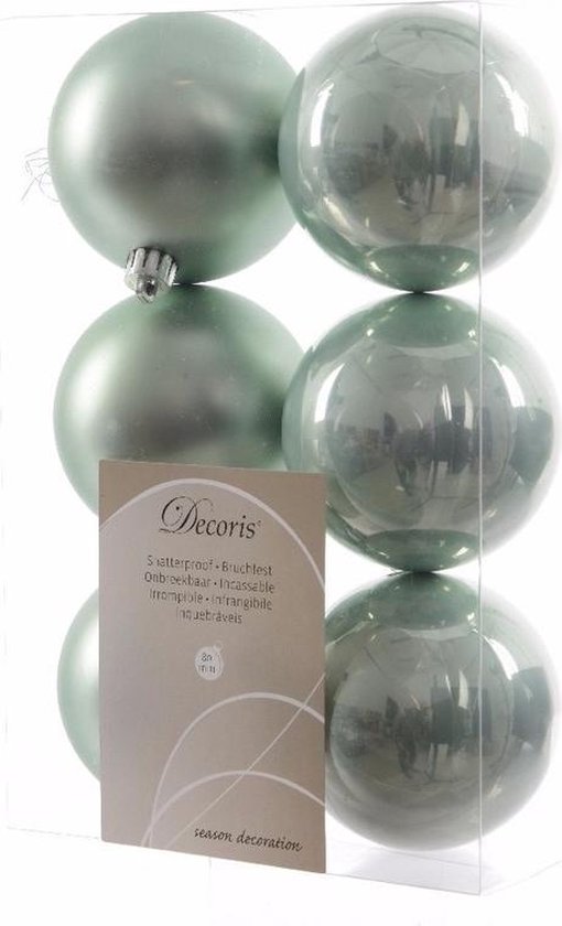 6x Mintgroene kunststof kerstballen 8 cm Mat/glans Onbreekbare