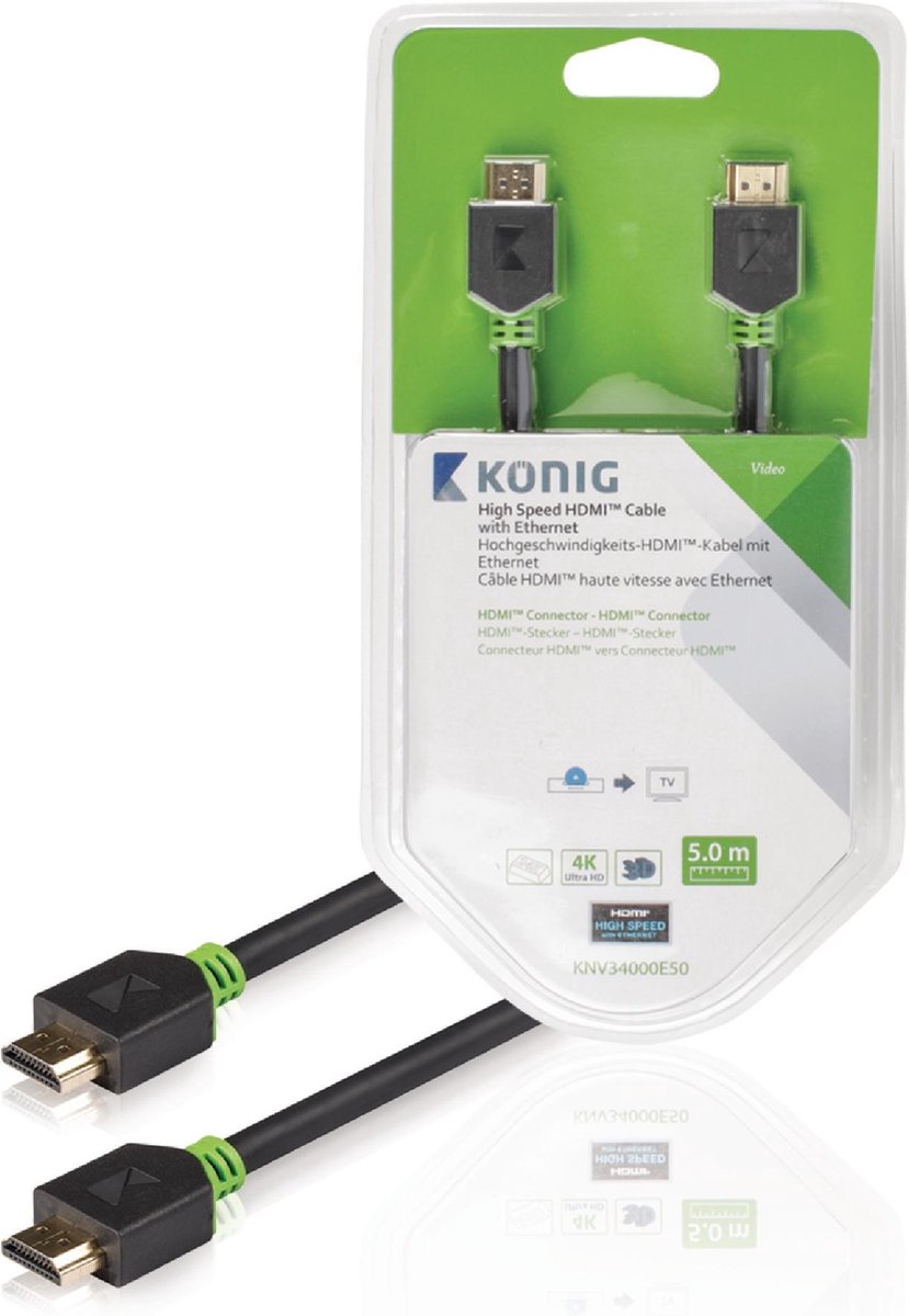 König High Speed HDMI-kabel met Ethernet HDMI-connector - HDMI-connector 5,00 m grijs