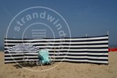 Strand Windscherm 6 meter dralon marine blauw/wit met houten stokken