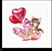 Thea Gouverneur - Kit point de croix avec grille - 740A - Fils DMC pré-triés - Chaton Valentine - Aida - 31 cm x 30 cm - Kit DIY