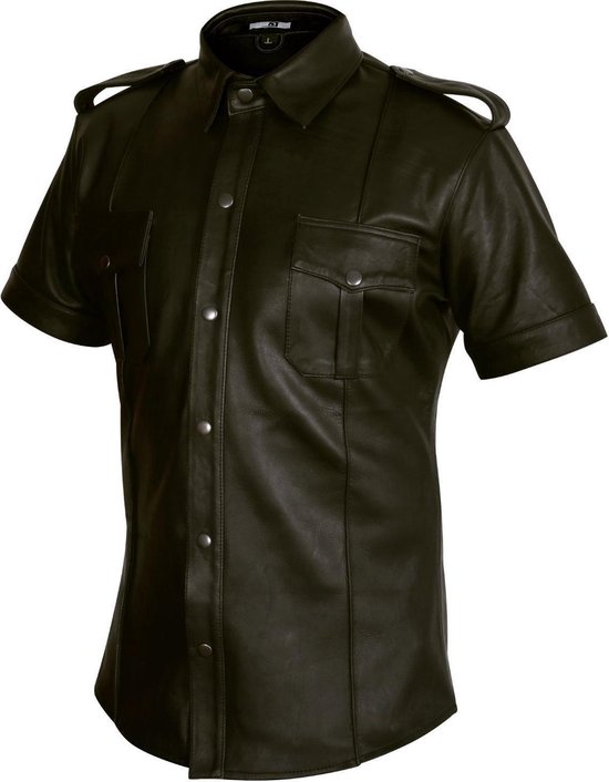 AJ - Fetish Gear - Politie shirt voor heren zacht koeinleer - Zwart - Small  | bol.com