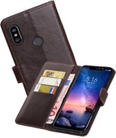 Zakelijke Book Case Telefoonhoesje Geschikt voor de XiaoMi Redmi Note 6 Pro - Portemonnee Hoesje - Pasjeshouder Wallet Case - Mocca