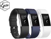 3-Pack Siliconen Banden voor de Fitbit Charge 2 - Klein / Small – Watchband voor de Fitbit Silicoon – Blauw (Blue) / Zwart (Black) / Wit (White) – Band met Gespsluiting