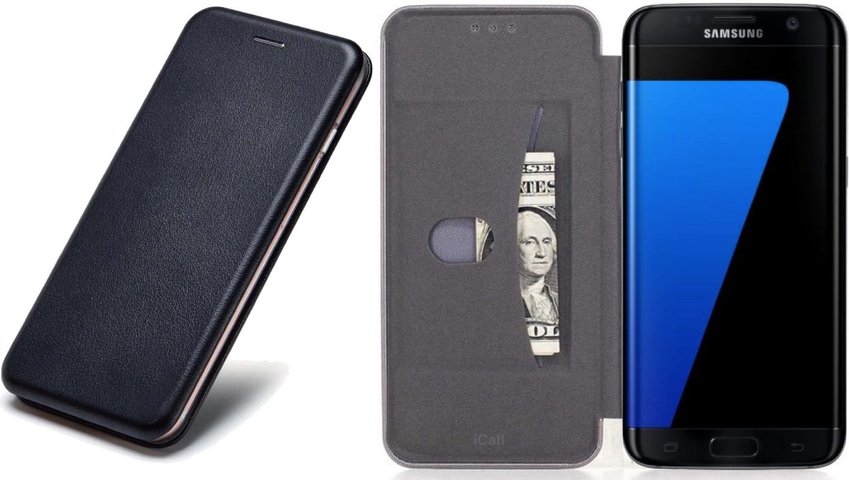 Hoesje geschikt voor Samsung Galaxy S7 Edge - Book Case Kunstleer ThinShield Zwart