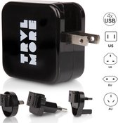 TravelMore USB Oplader Met 4 Poorten - 4 in 1 Stekker Lader Voor Thuis En Op Reis - Universele Wereldstekker voor 150+ Landen - Travel Adapter - Reisstekker - Amerika(USA) - Europa - Australië - Zuid Amerika - Azië - Engeland (UK) - Zwart