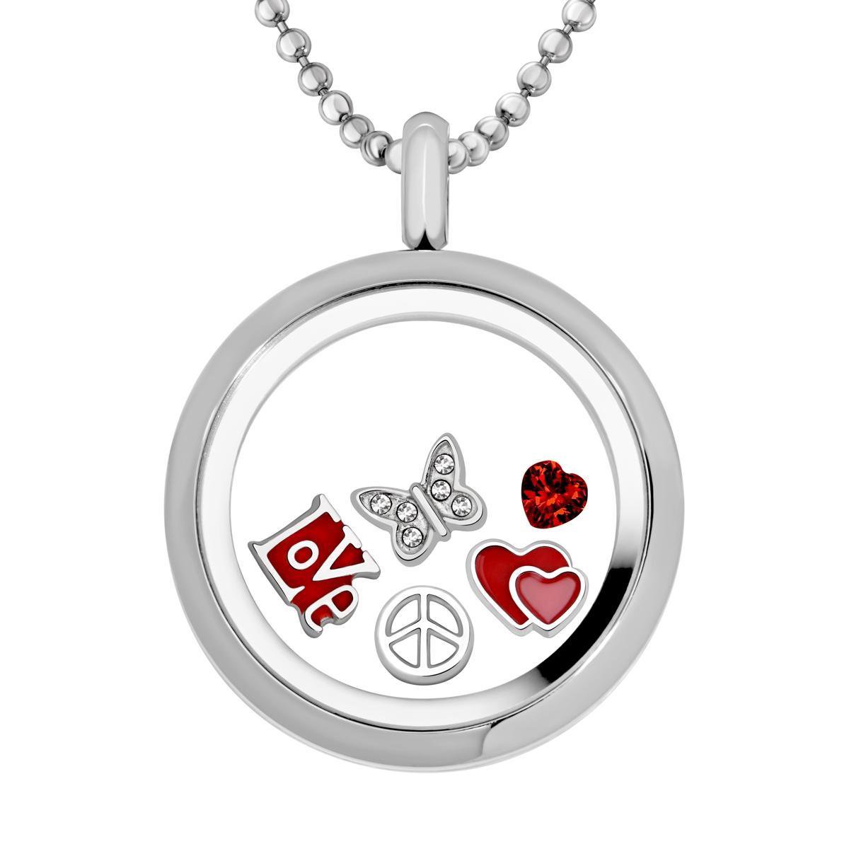 Quiges Memory Medaillon RVS 30mm met Ketting 90cm en 5 Floating Charms - CLS004