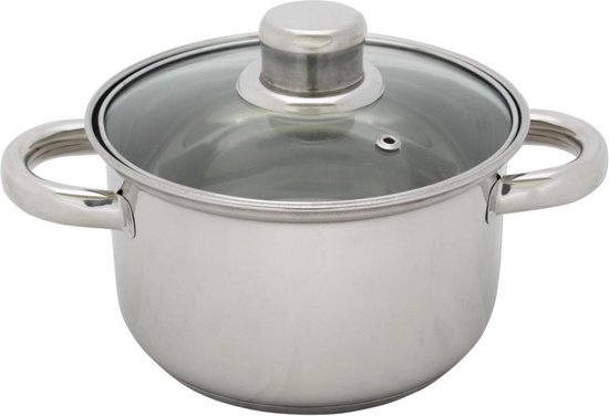 San Ignacio RVS kookpan met glazen deksel, 20x8.5cm, 2 liter - serie Vita