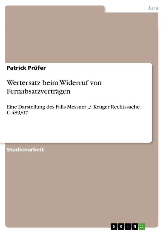 Wertersatz beim Widerruf von Fernabsatzverträgen - cover