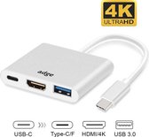Adge® - USB-C adapter voor Macbook met USB, HDMI, USB-C - Geschikt voor Macbook / Chromebook / HP Spectre - Windows / Mac OS Laptop / Ultrabooks / Notebook - Zilver