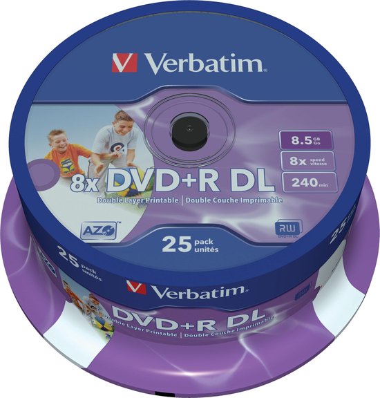 Verbatim 43667 DVD+R Double Layer Inkjet Printable 8x Schijven - Verbatim