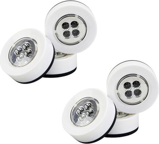 Premium Witte Zelfklevende Druklampen Set LED - 6 Stuks | Werkt Zonder Stopcontact | 4 x LED per Mini Spot Lamp | Push Light | Druk Lamp | Licht voor Voorraadkasten | Tenten | Auto's en Boten