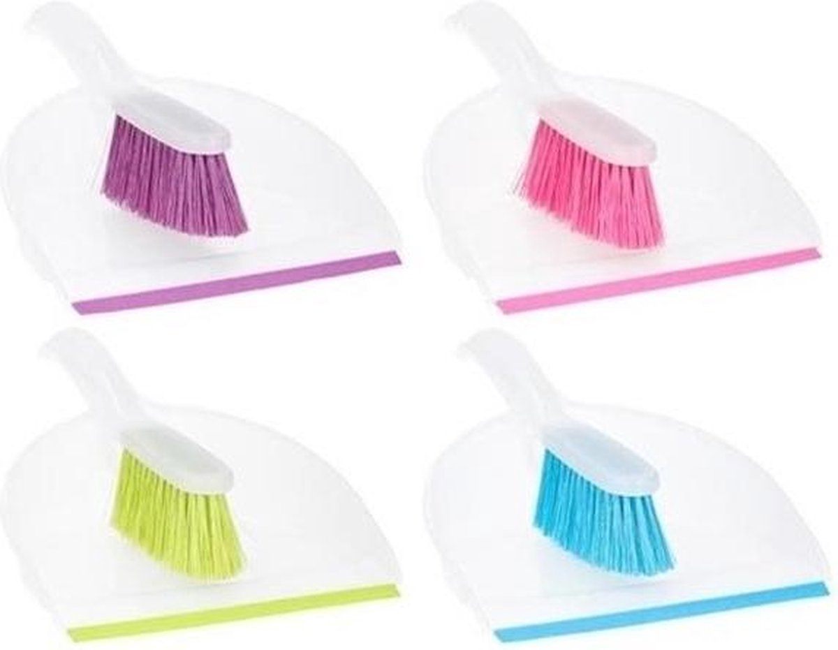 Goedkoopste Stoffer en blik - voor binnen - kunststof - wit/paars - 32 cm