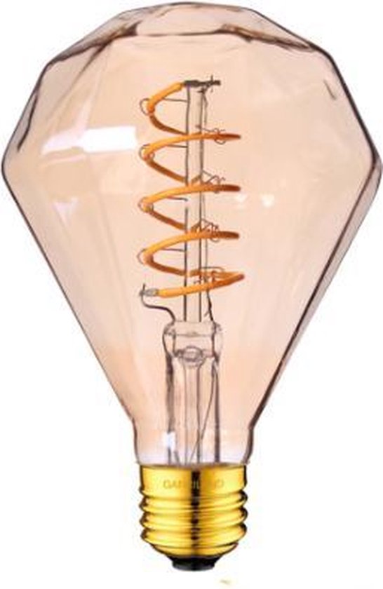 E27 LED lamp - Filament lamp dimbaar - Diamand lamp - Ø 9,5 cm - Gouden  gloed -... | bol.com
