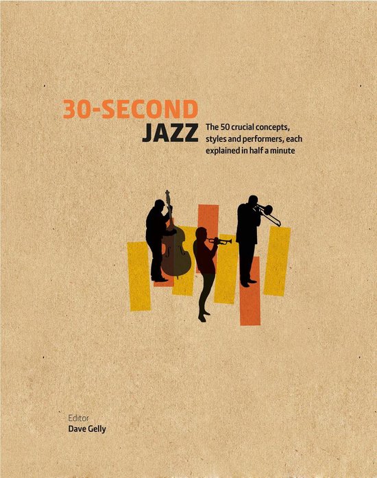 Boekcover met de titel 30-Second Jazz en illustraties van jazzmuzikanten in silhouet.