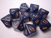 10, Tienzijdige Dobbelstenen Blauw met Goud