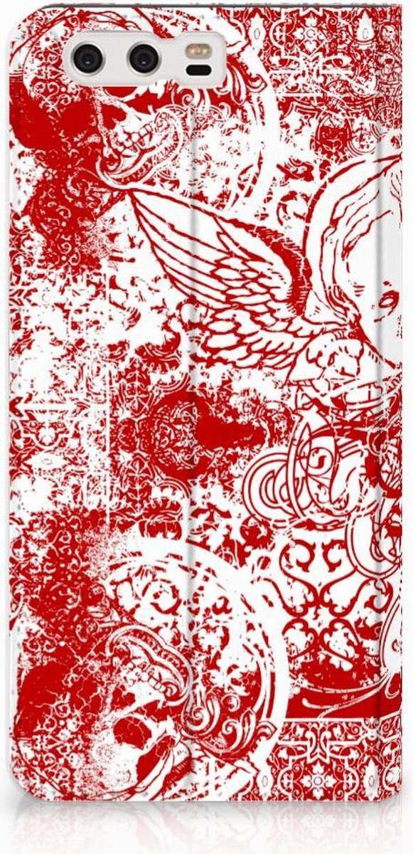 Standcase Hoesje voor Mobiel BookCase Huawei P10 Plus Angel Skull Rood