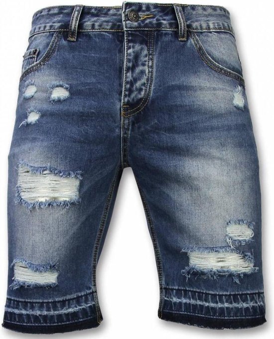 Enos Shorts Hommes - Short Slim Fit Ripped - Short Bleu Jean Court Taille W28