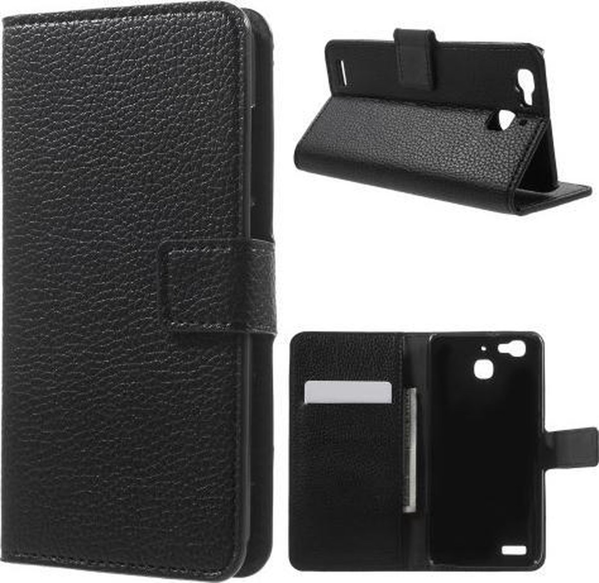 Grain litchi lederlook wallet hoesje Geschikt voor: Huawei P9 zwart