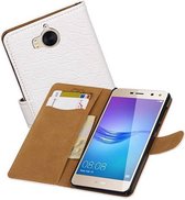 Croco Bookstyle Wallet Case Hoesjes voor Huawei Y5 / Y6 2017 Wit
