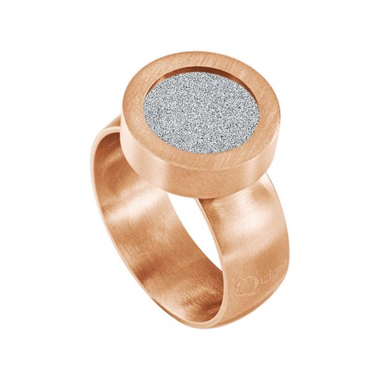 Quiges RVS Schroefsysteem Ring Rosékleurig Mat 16mm met Verwisselbare Glitter Zilver 12mm Mini Munt