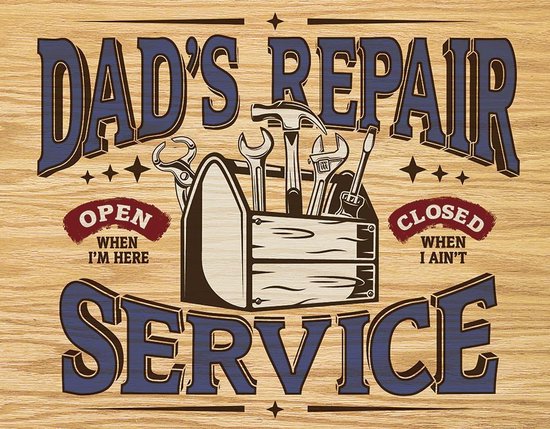 Signs-USA - Dad's Repair Service - plaque murale rétro - 40 x 30 cm - métal