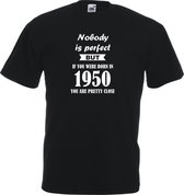 Mijncadeautje - Unisex T-shirt - Nobody is perfect - geboortejaar 1950 - zwart - maat XL