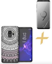 Hoesje geschikt voor Samsung Galaxy S9 Hoesje Transparant Siliconen TPU met Mandala Patroon Dromenvanger + Screenprotector - Soft Gel Case Dreamcatcher Cover van iCall