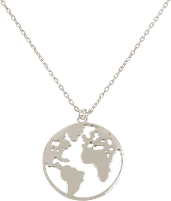 Fate Jewellery Ketting FJ4010 – Globe – Wereldbol – 925 Zilver – 45cm + 5cm
