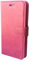 Roze boekje voor HTC One M8 met vakje voor pasjes, geld en fotovakje