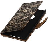 Zwart Lace Bookstyle Wallet Hoesje voor Nokia Lumia 830