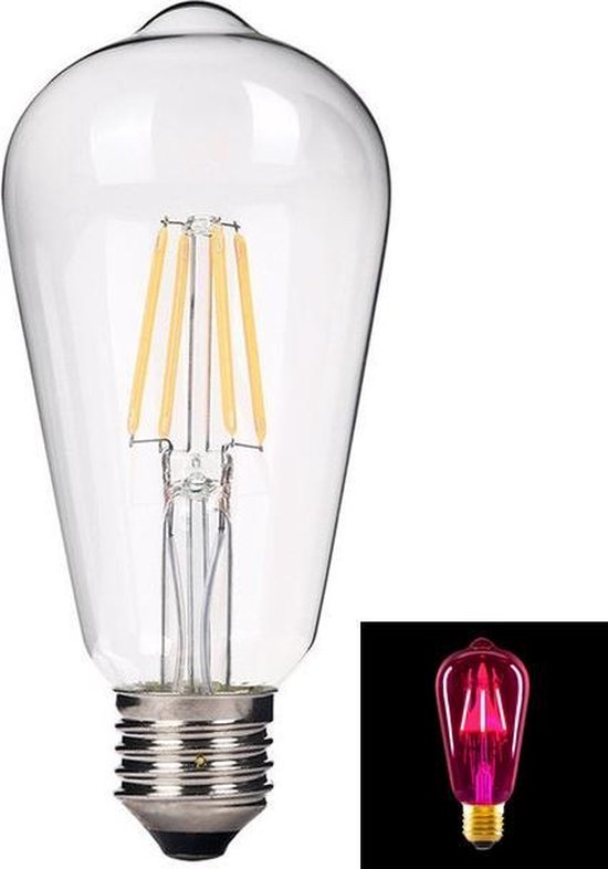 2 Stuks Vintage E27 4W 185-240V ST64 LED-lamp met Filament glas - Roze