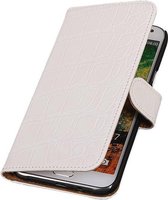 Croco Bookstyle Wallet Case Hoesjes Geschikt voor Samsung Galaxy E7 Wit
