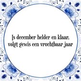 Tegeltje met Spreuk (Tegeltjeswijsheid): Is december helder en klaar, volgt gewis een vruchtbaar jaar + Kado verpakking & Plakhanger