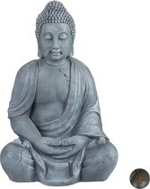 Relaxdays boeddha beeld - 70 cm hoog - tuindecoratie - tuinbeeld - Boeddhabeeld - zittend - Lichtgrijs
