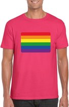 Gay pride t-shirt met Regenboog vlag roze heren M