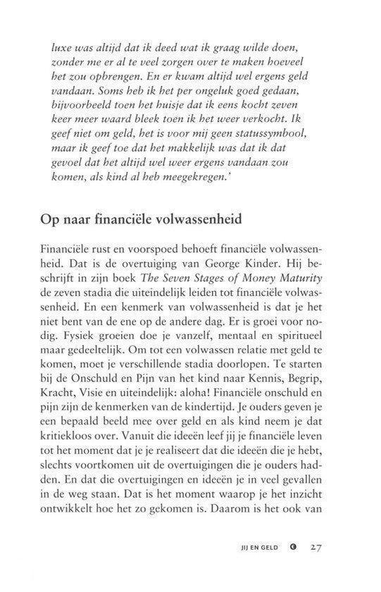 Pagina uit een boek met de titel 'Op naar financiële volwassenheid' en tekst over geld.