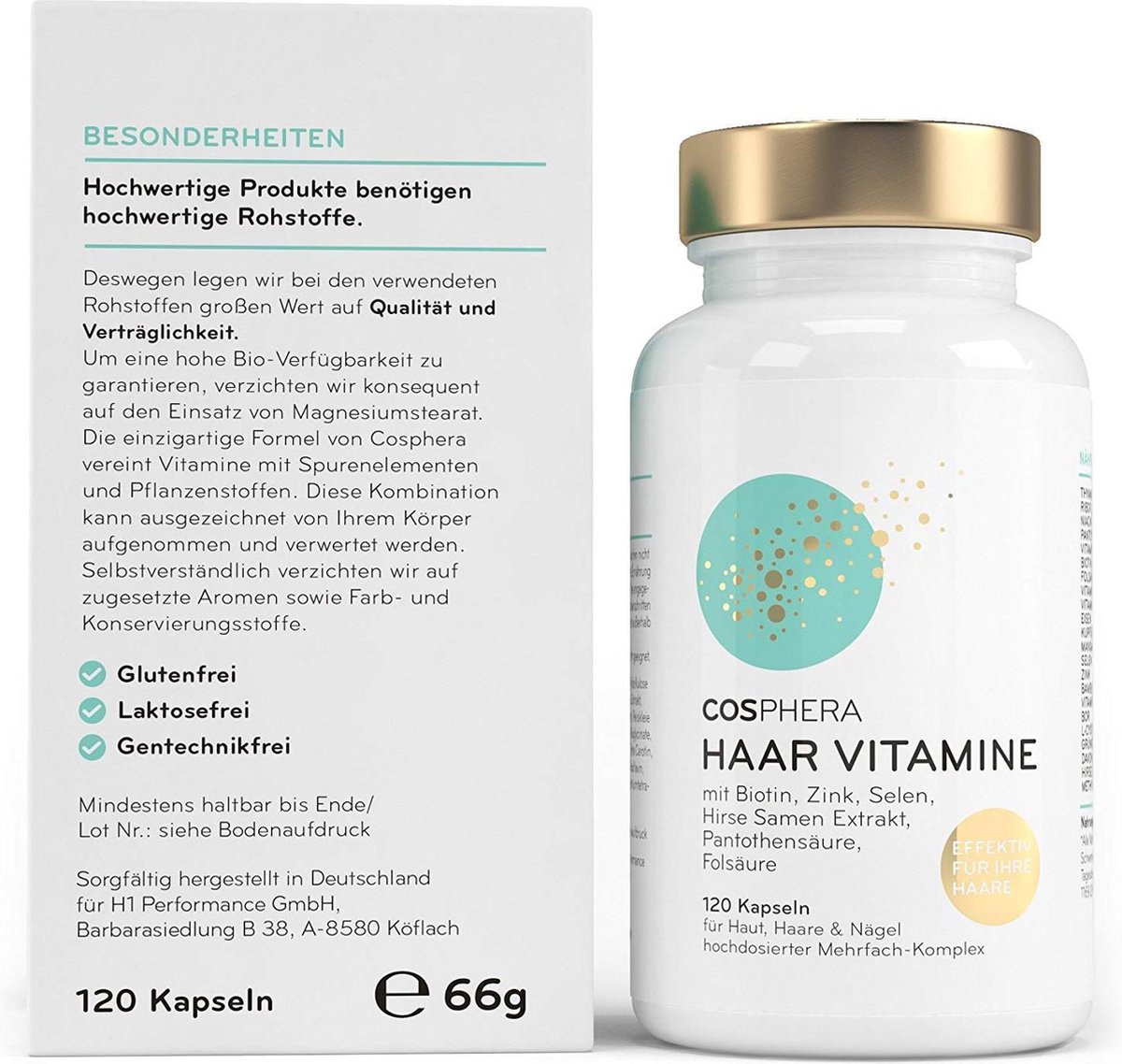 cosphera haar vitamines biotine haargroei producuten huid haar nagels 120 veganistische capsules