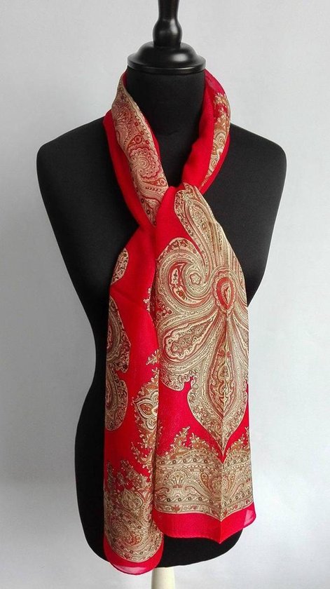 oud stad buste Dames sjaal - chiffon - Indiase patronen - rood - beige - bruin - 48 x 150  cm | bol.com