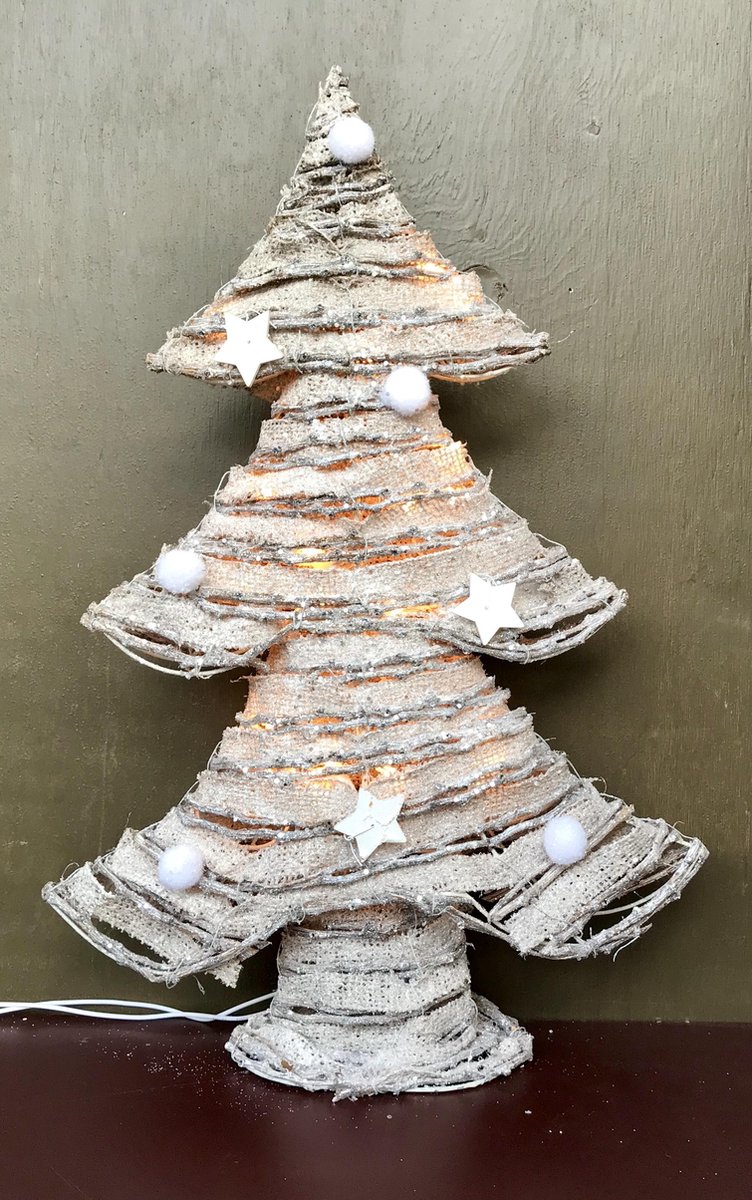 Decoratie kerstboom met lichtjes! wit zilver MIDDEN